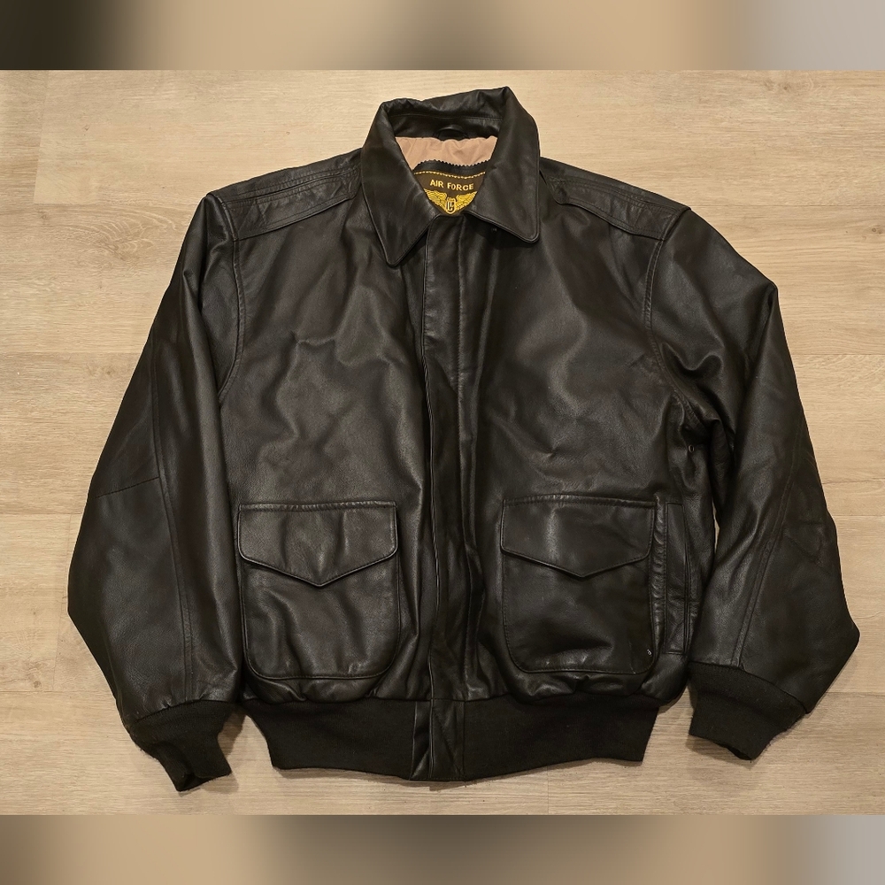 Vintage Leather Landing Air Force Bomber Jacket Large Collectible Retro Military